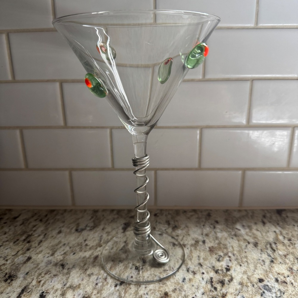 Handcrafted Dirty Martini Glass Olive Wire Wrapped Stem Decorative Barware